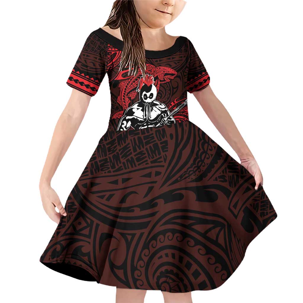 Hawaii Ikaika Warrior Family Matching Off Shoulder Short Dress and Hawaiian Shirt Hawaiian Tribal Tattoo