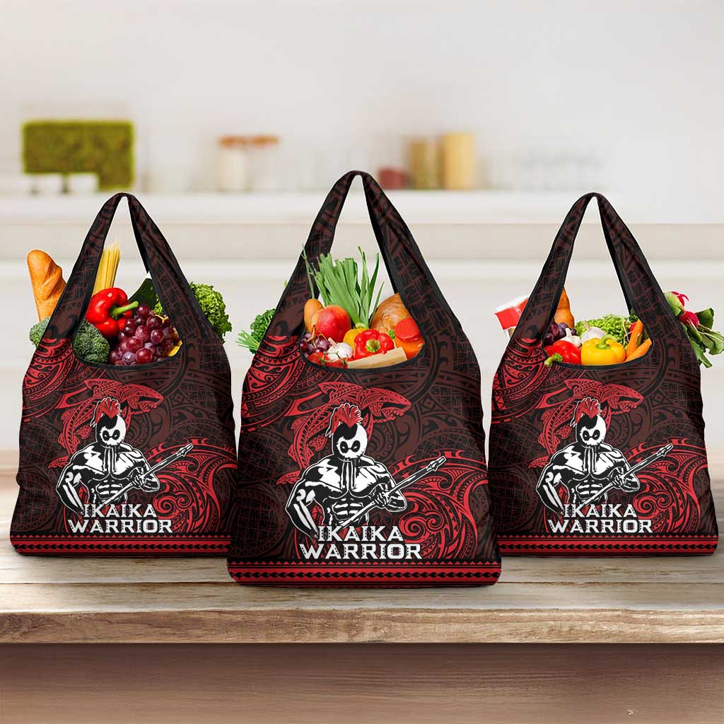 Hawaii Ikaika Warrior Grocery Bag Hawaiian Tribal Tattoo DT04 3-pack One Size Red - Polynesian Pride