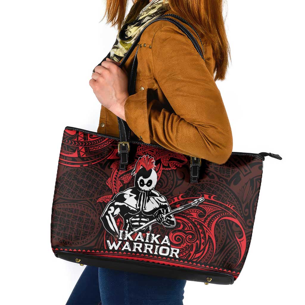 Hawaii Ikaika Warrior Leather Tote Bag Hawaiian Tribal Tattoo DT04 Red - Polynesian Pride