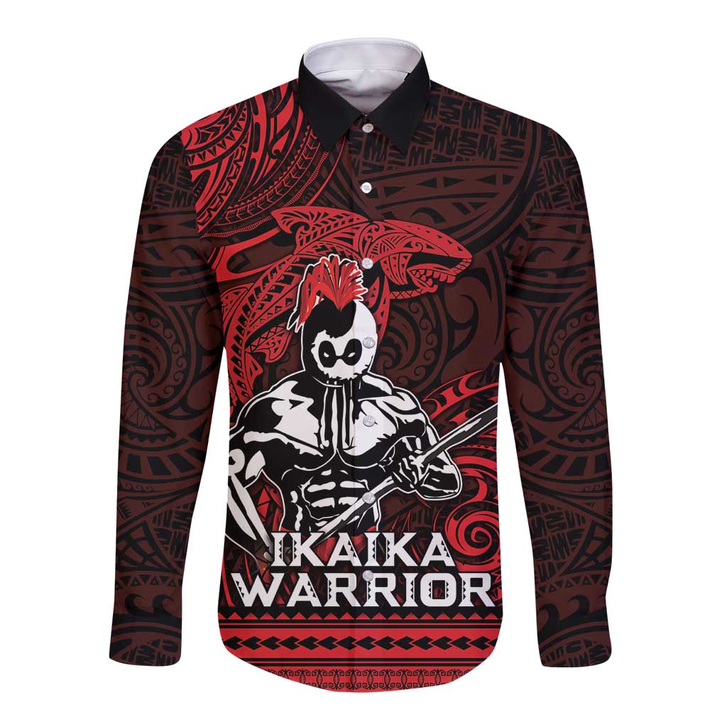 Hawaii Ikaika Warrior Long Sleeve Button Shirt Hawaiian Tribal Tattoo DT04 Unisex Red - Polynesian Pride