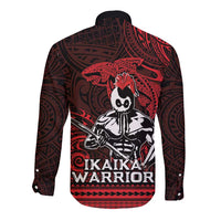 Hawaii Ikaika Warrior Long Sleeve Button Shirt Hawaiian Tribal Tattoo DT04 - Polynesian Pride