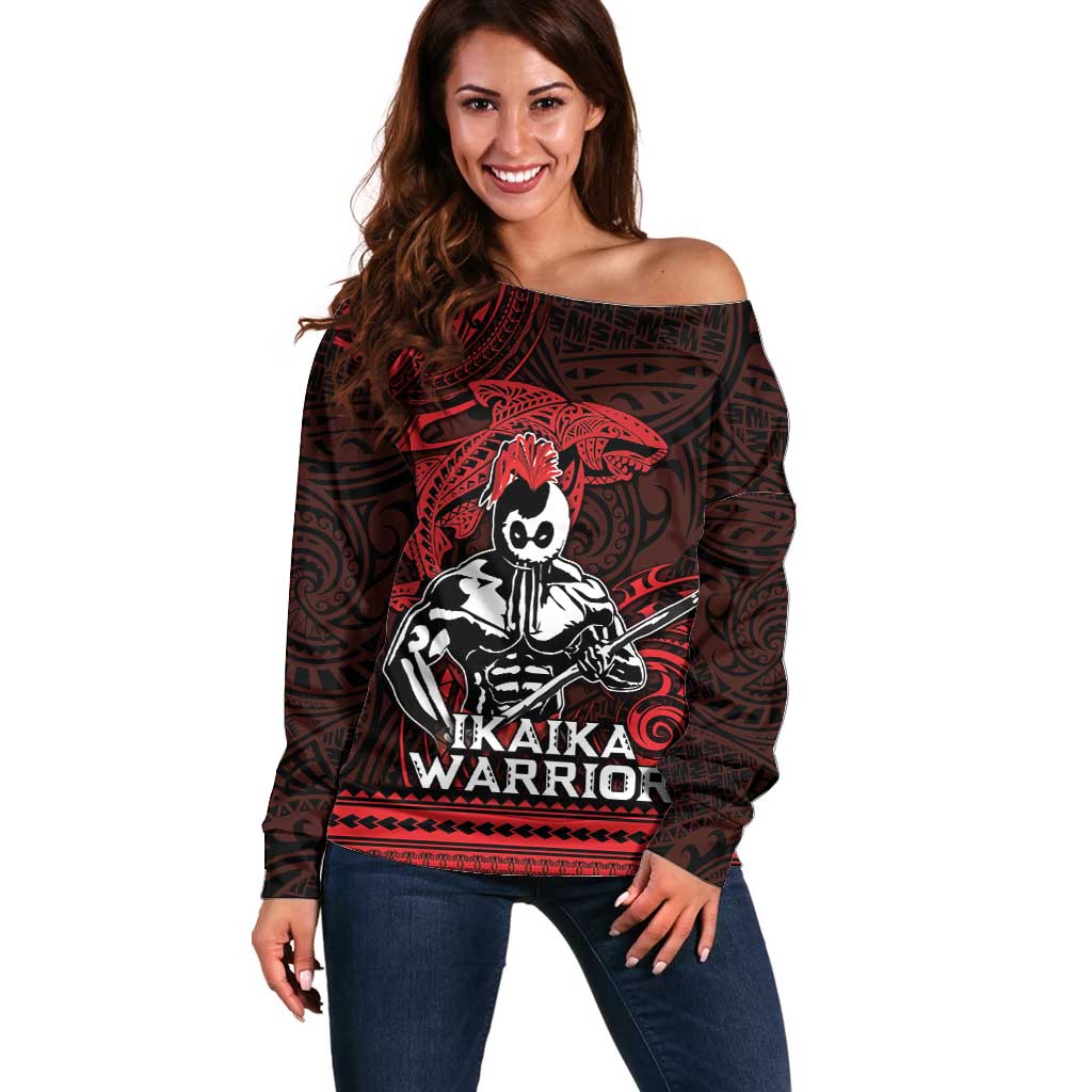 Hawaii Ikaika Warrior Off Shoulder Sweater Hawaiian Tribal Tattoo