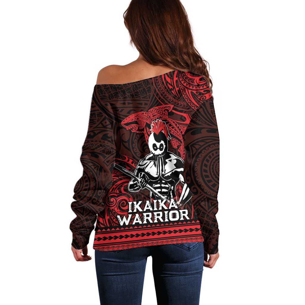 Hawaii Ikaika Warrior Off Shoulder Sweater Hawaiian Tribal Tattoo