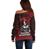 Hawaii Ikaika Warrior Off Shoulder Sweater Hawaiian Tribal Tattoo