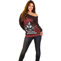 Hawaii Ikaika Warrior Off Shoulder Sweater Hawaiian Tribal Tattoo