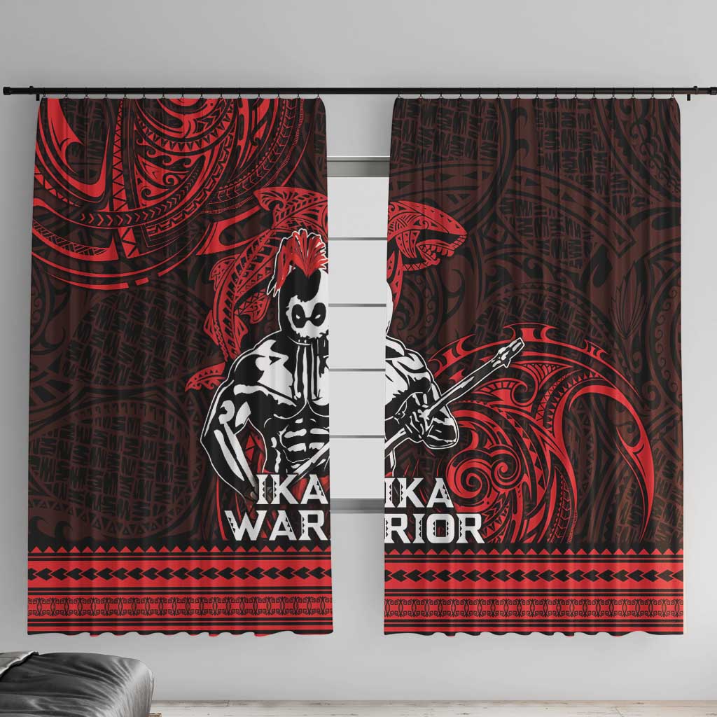 Hawaii Ikaika Warrior Window Curtain Hawaiian Tribal Tattoo DT04 With Hooks Red - Polynesian Pride