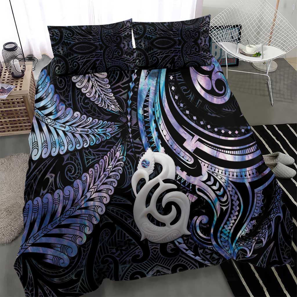 New Zealand Aotearoa Bedding Set Maori Hei Manaia Purple Paua Shell