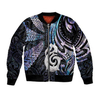 New Zealand Aotearoa Bomber Jacket Maori Hei Manaia Purple Paua Shell