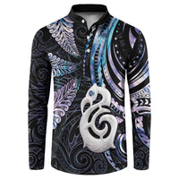 New Zealand Aotearoa Button Sweatshirt Maori Hei Manaia Purple Paua Shell