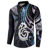 New Zealand Aotearoa Button Sweatshirt Maori Hei Manaia Purple Paua Shell