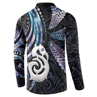 New Zealand Aotearoa Button Sweatshirt Maori Hei Manaia Purple Paua Shell