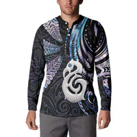 New Zealand Aotearoa Button Sweatshirt Maori Hei Manaia Purple Paua Shell