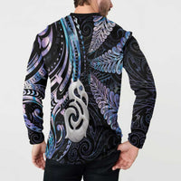 New Zealand Aotearoa Button Sweatshirt Maori Hei Manaia Purple Paua Shell