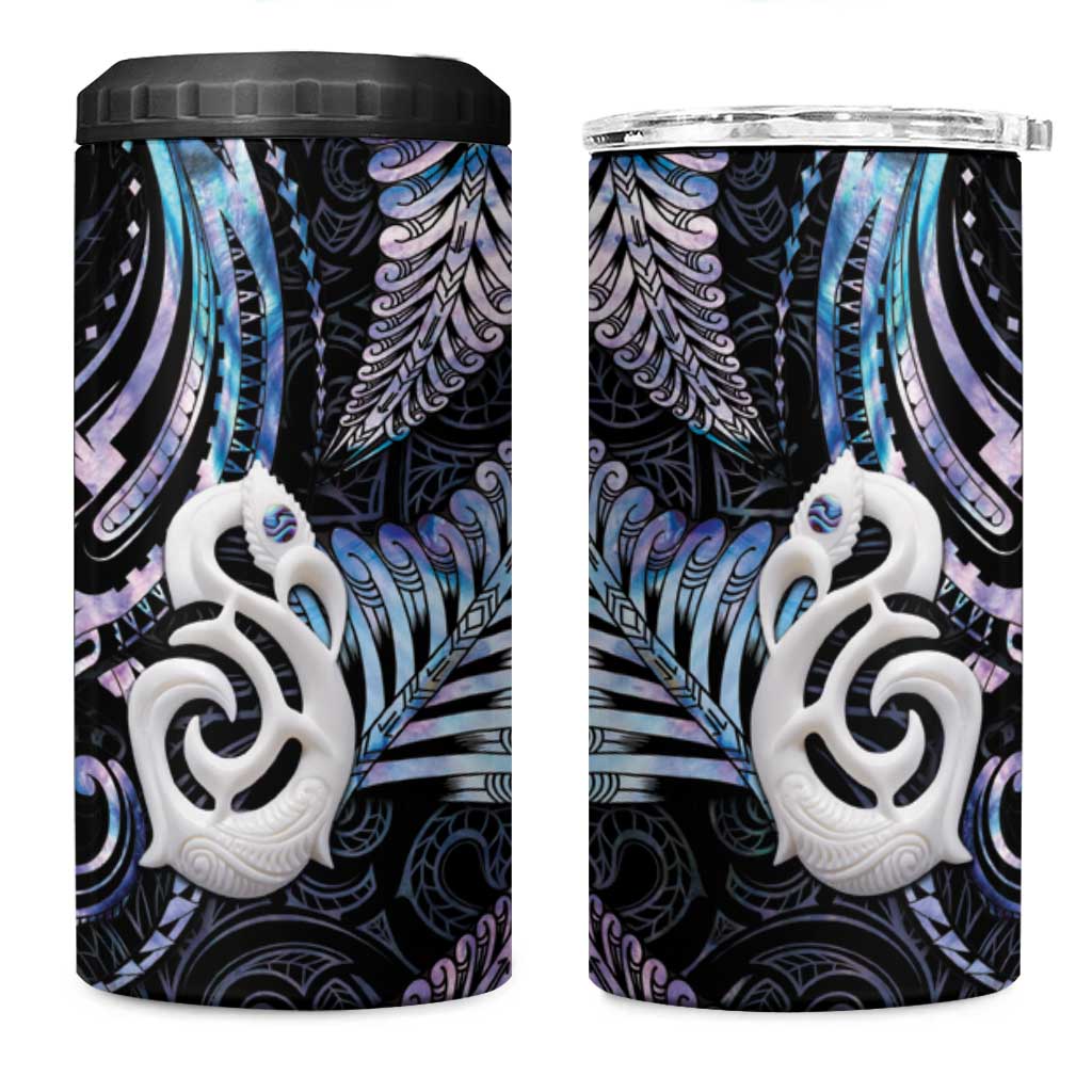 New Zealand Aotearoa 4 in 1 Can Cooler Tumbler Maori Hei Manaia Purple Paua Shell