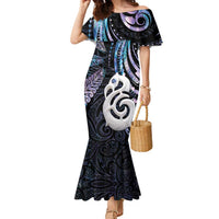New Zealand Aotearoa Family Matching Mermaid Dress and Hawaiian Shirt Maori Hei Manaia Purple Paua Shell