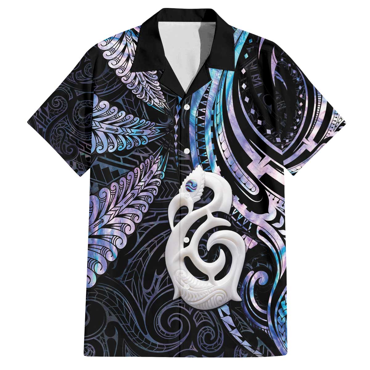 New Zealand Aotearoa Family Matching Off The Shoulder Long Sleeve Dress and Hawaiian Shirt Maori Hei Manaia Purple Paua Shell