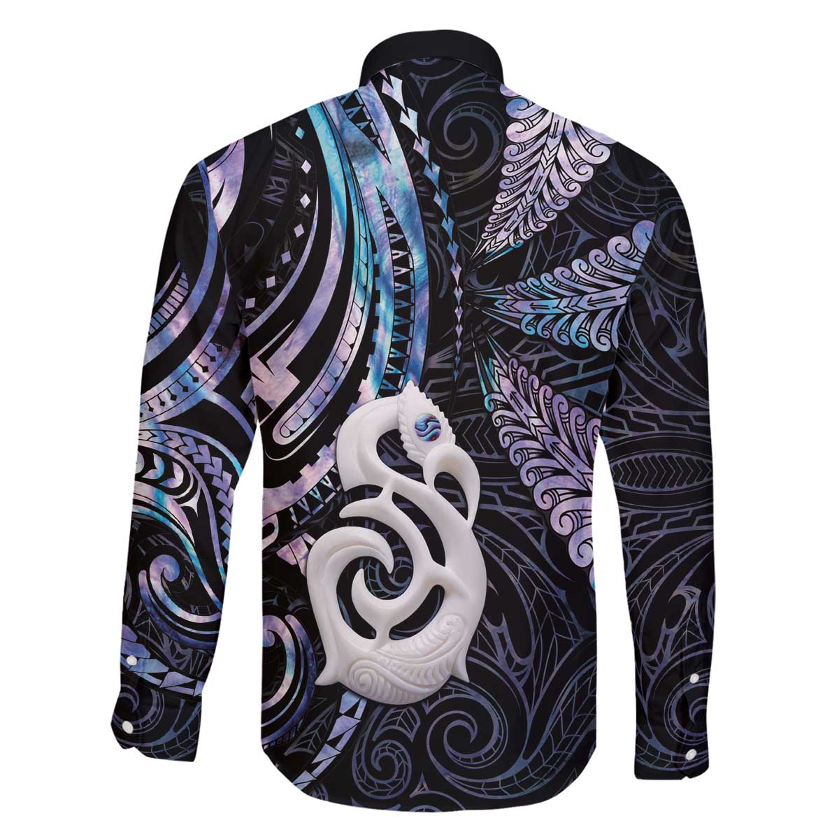 New Zealand Aotearoa Family Matching Off The Shoulder Long Sleeve Dress and Hawaiian Shirt Maori Hei Manaia Purple Paua Shell