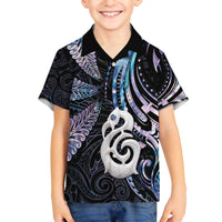 New Zealand Aotearoa Family Matching Off The Shoulder Long Sleeve Dress and Hawaiian Shirt Maori Hei Manaia Purple Paua Shell
