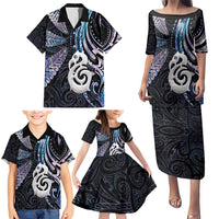 New Zealand Aotearoa Family Matching Puletasi and Hawaiian Shirt Maori Hei Manaia Purple Paua Shell