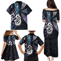 New Zealand Aotearoa Family Matching Puletasi and Hawaiian Shirt Maori Hei Manaia Purple Paua Shell