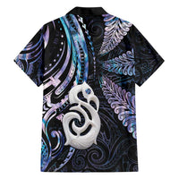 New Zealand Aotearoa Family Matching Short Sleeve Bodycon Dress and Hawaiian Shirt Maori Hei Manaia Purple Paua Shell
