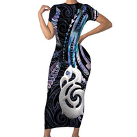 New Zealand Aotearoa Family Matching Short Sleeve Bodycon Dress and Hawaiian Shirt Maori Hei Manaia Purple Paua Shell