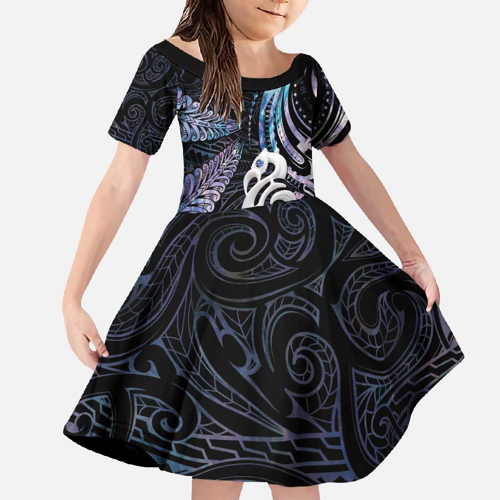 New Zealand Aotearoa Family Matching Summer Maxi Dress and Hawaiian Shirt Maori Hei Manaia Purple Paua Shell