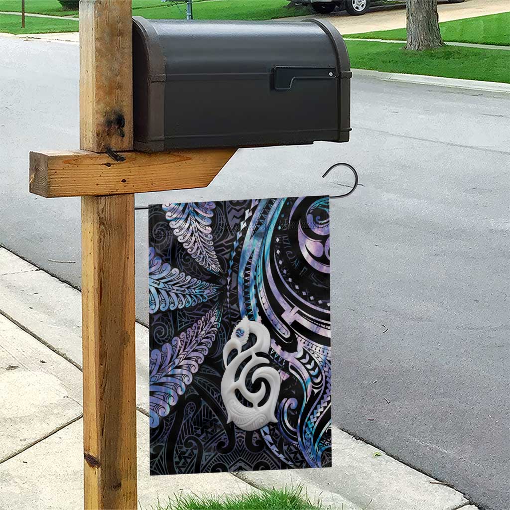 New Zealand Aotearoa Garden Flag Maori Hei Manaia Purple Paua Shell