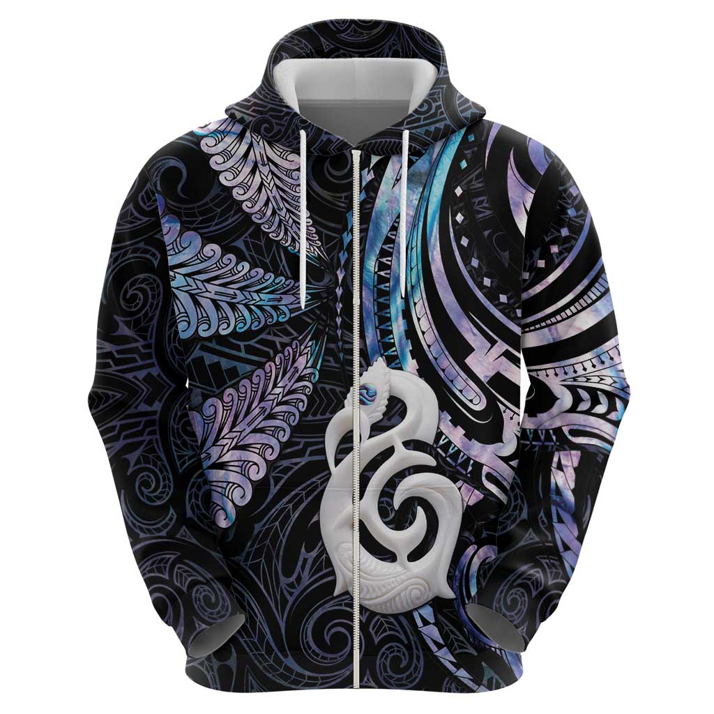New Zealand Aotearoa Hoodie Maori Hei Manaia Purple Paua Shell