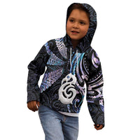 New Zealand Aotearoa Kid Hoodie Maori Hei Manaia Purple Paua Shell