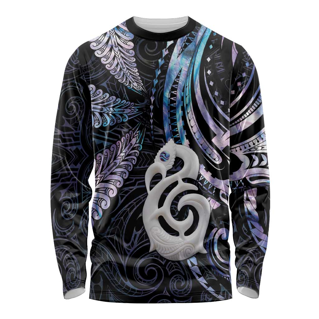 New Zealand Aotearoa Long Sleeve Shirt Maori Hei Manaia Purple Paua Shell