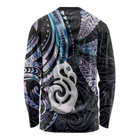New Zealand Aotearoa Long Sleeve Shirt Maori Hei Manaia Purple Paua Shell