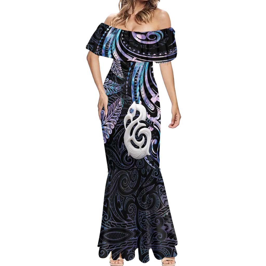New Zealand Aotearoa Mermaid Dress Maori Hei Manaia Purple Paua Shell