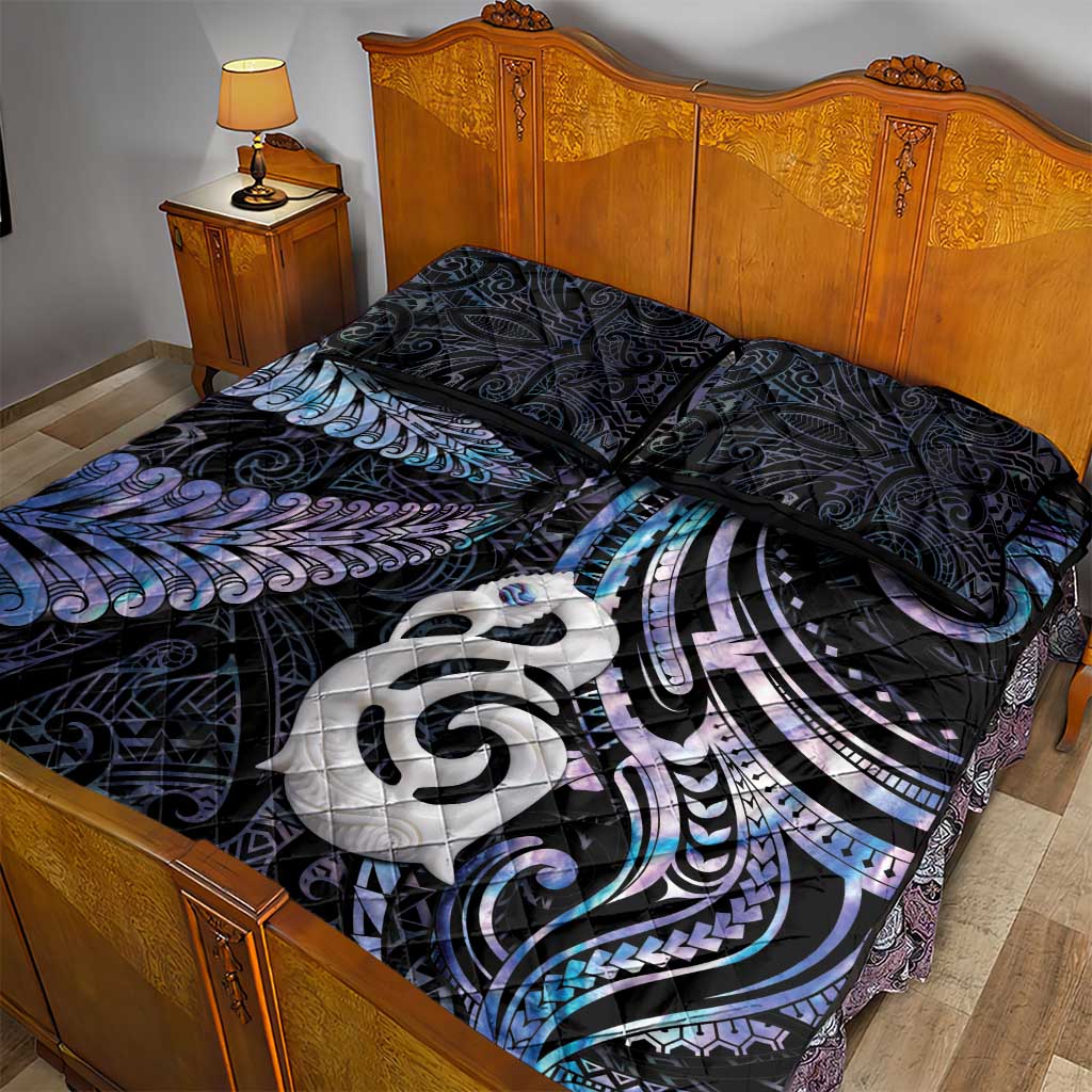 New Zealand Aotearoa Quilt Bed Set Maori Hei Manaia Purple Paua Shell