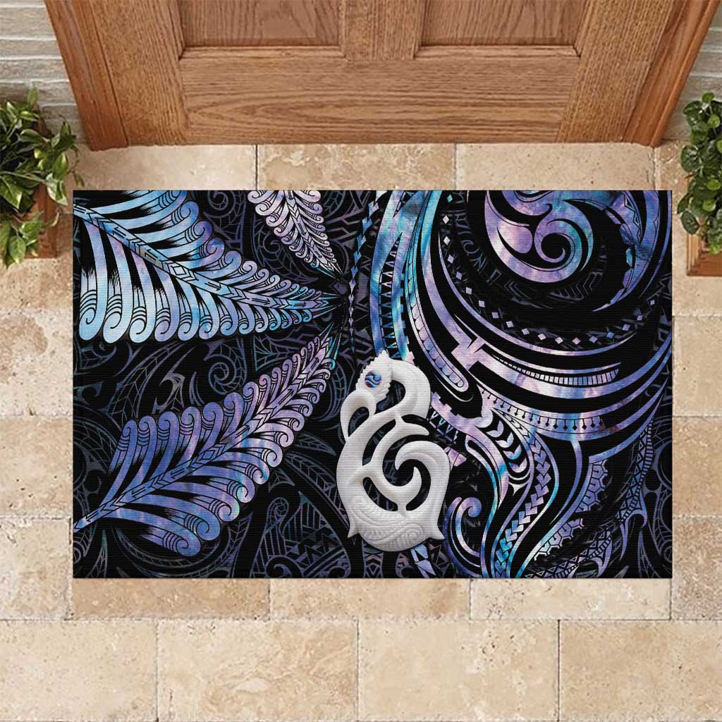 New Zealand Aotearoa Rubber Doormat Maori Hei Manaia Purple Paua Shell