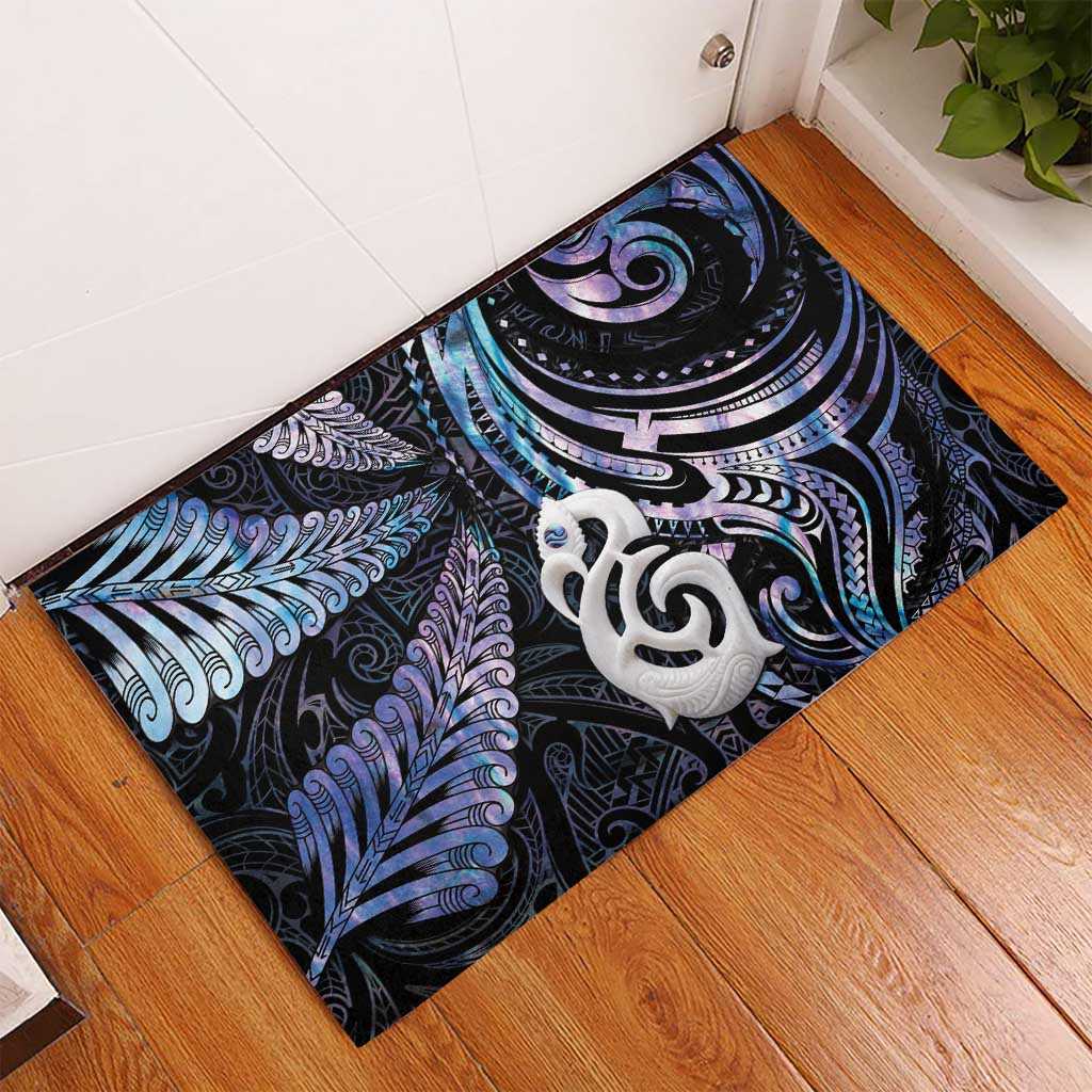 New Zealand Aotearoa Rubber Doormat Maori Hei Manaia Purple Paua Shell