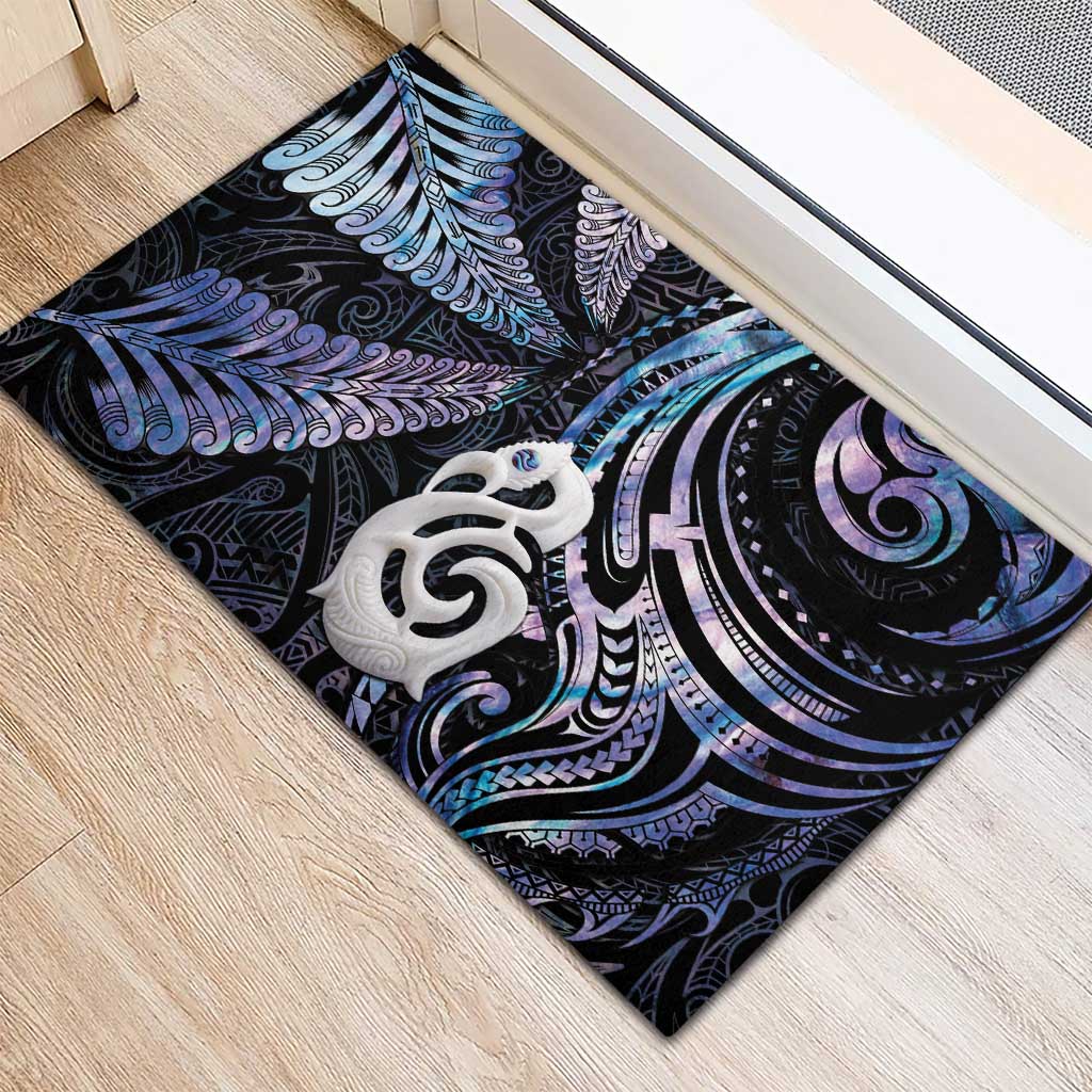 New Zealand Aotearoa Rubber Doormat Maori Hei Manaia Purple Paua Shell