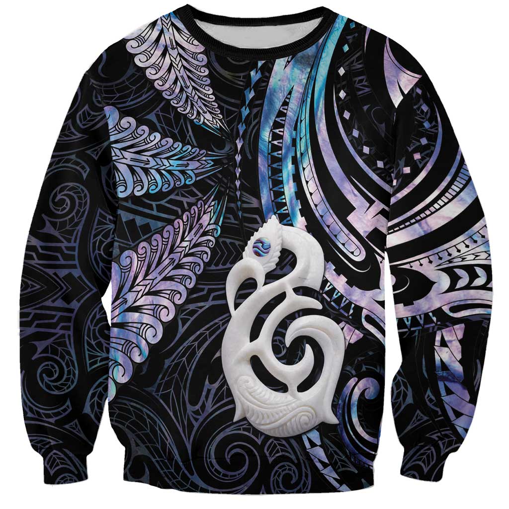 New Zealand Aotearoa Sweatshirt Maori Hei Manaia Purple Paua Shell