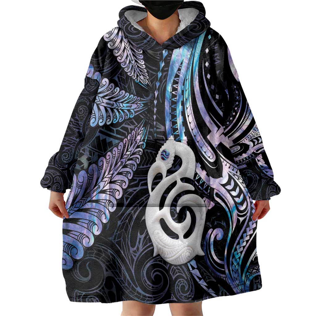 New Zealand Aotearoa Wearable Blanket Hoodie Maori Hei Manaia Purple Paua Shell
