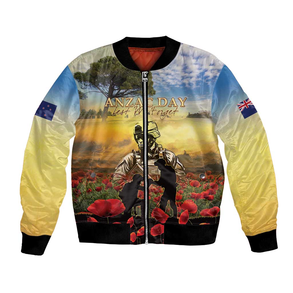 New Zealand ANZAC Day Bomber Jacket The Ode Remembrance And Poppy