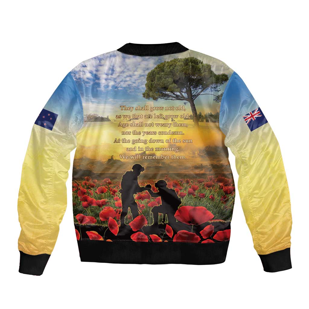 New Zealand ANZAC Day Bomber Jacket The Ode Remembrance And Poppy