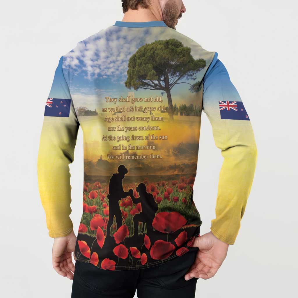 New Zealand ANZAC Day Button Sweatshirt The Ode Remembrance And Poppy