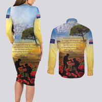 New Zealand ANZAC Day Couples Matching Long Sleeve Bodycon Dress and Long Sleeve Button Shirt The Ode Remembrance And Poppy