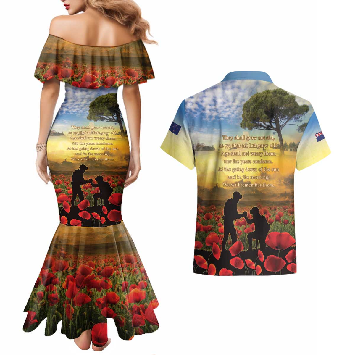New Zealand ANZAC Day Couples Matching Mermaid Dress and Hawaiian Shirt The Ode Remembrance And Poppy