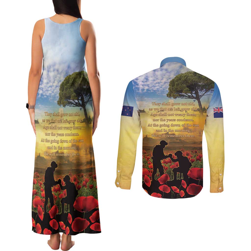 New Zealand ANZAC Day Couples Matching Tank Maxi Dress and Long Sleeve Button Shirt The Ode Remembrance And Poppy