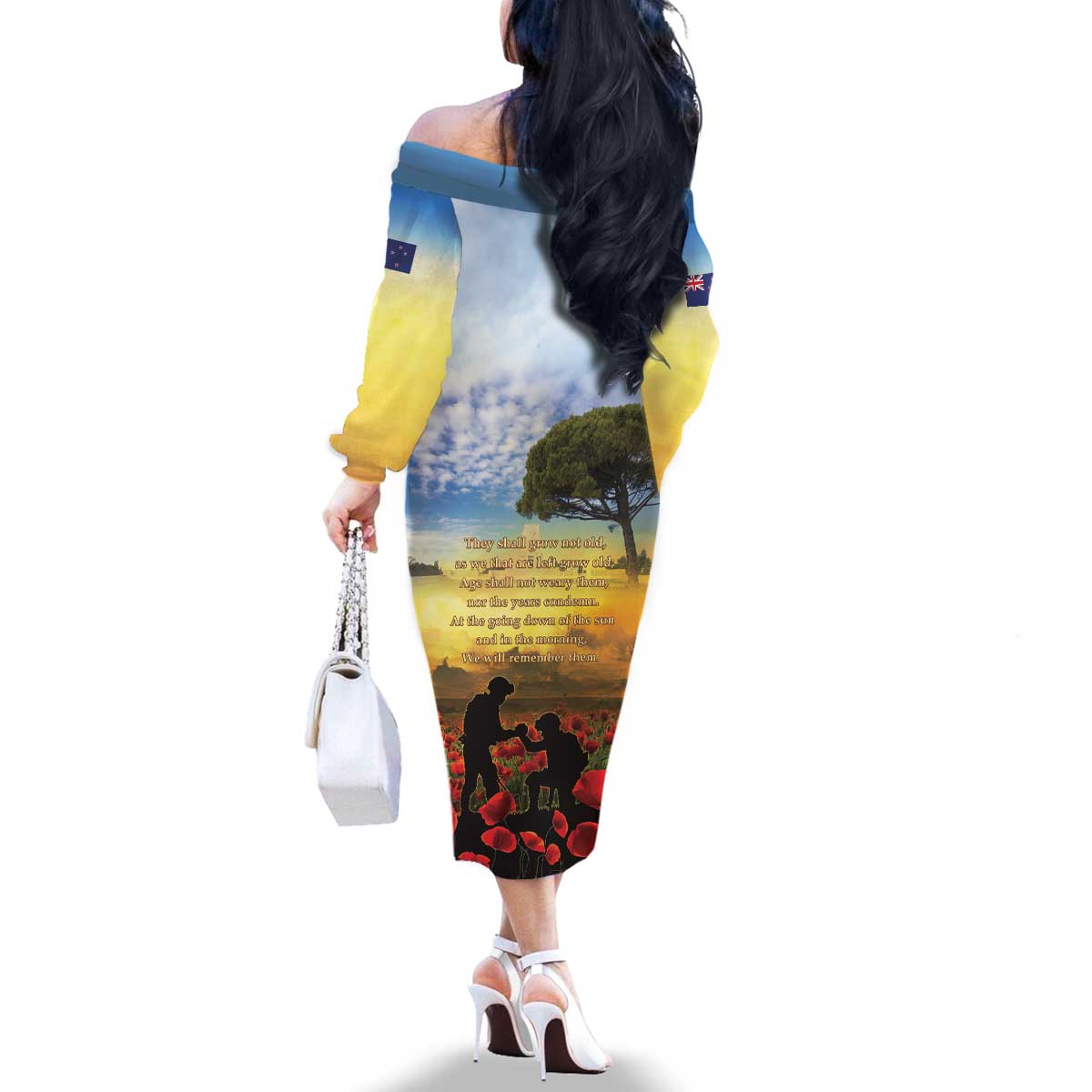 New Zealand ANZAC Day Family Matching Off The Shoulder Long Sleeve Dress and Hawaiian Shirt The Ode Remembrance And Poppy