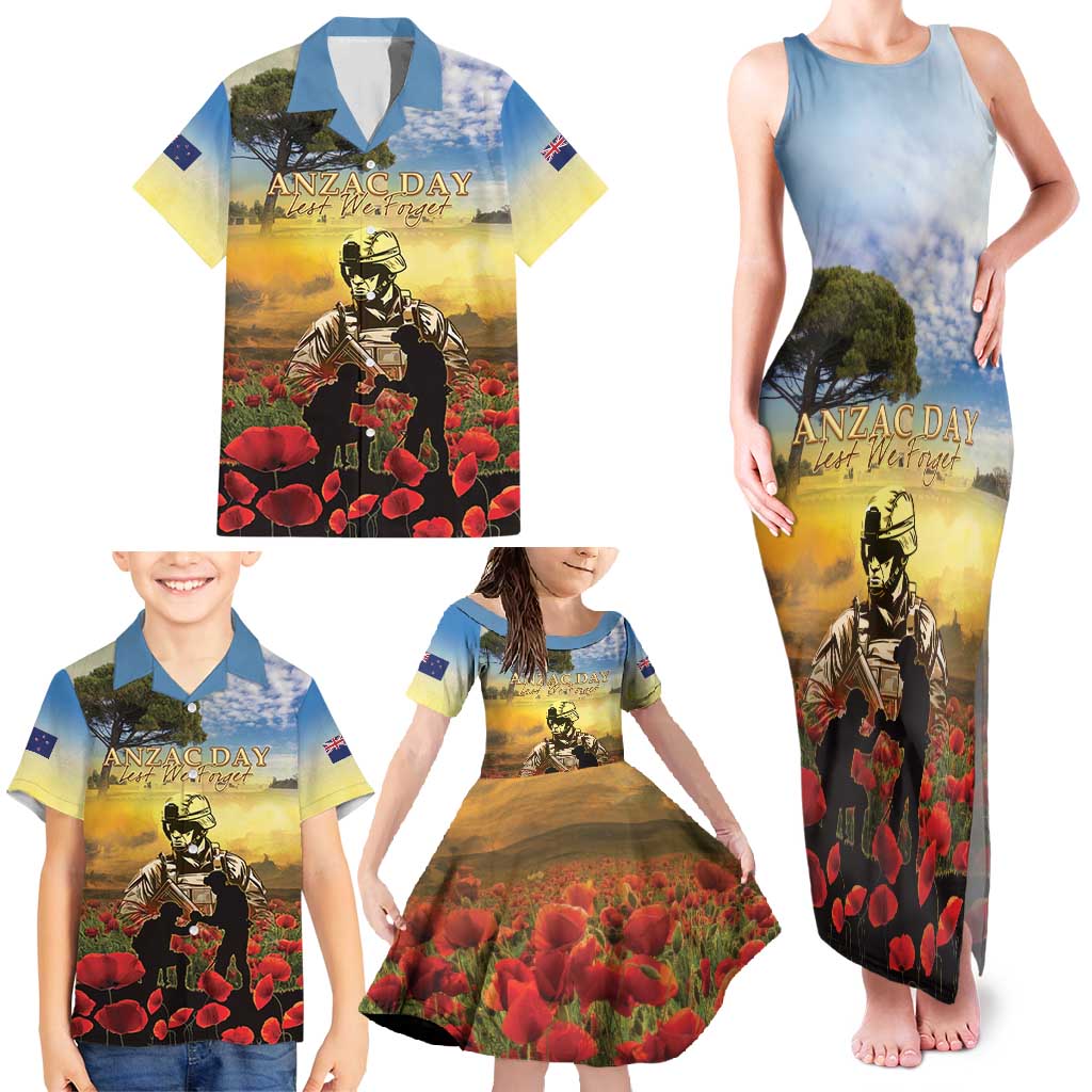 New Zealand ANZAC Day Family Matching Tank Maxi Dress and Hawaiian Shirt The Ode Remembrance And Poppy