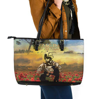 New Zealand ANZAC Day Leather Tote Bag The Ode Remembrance And Poppy
