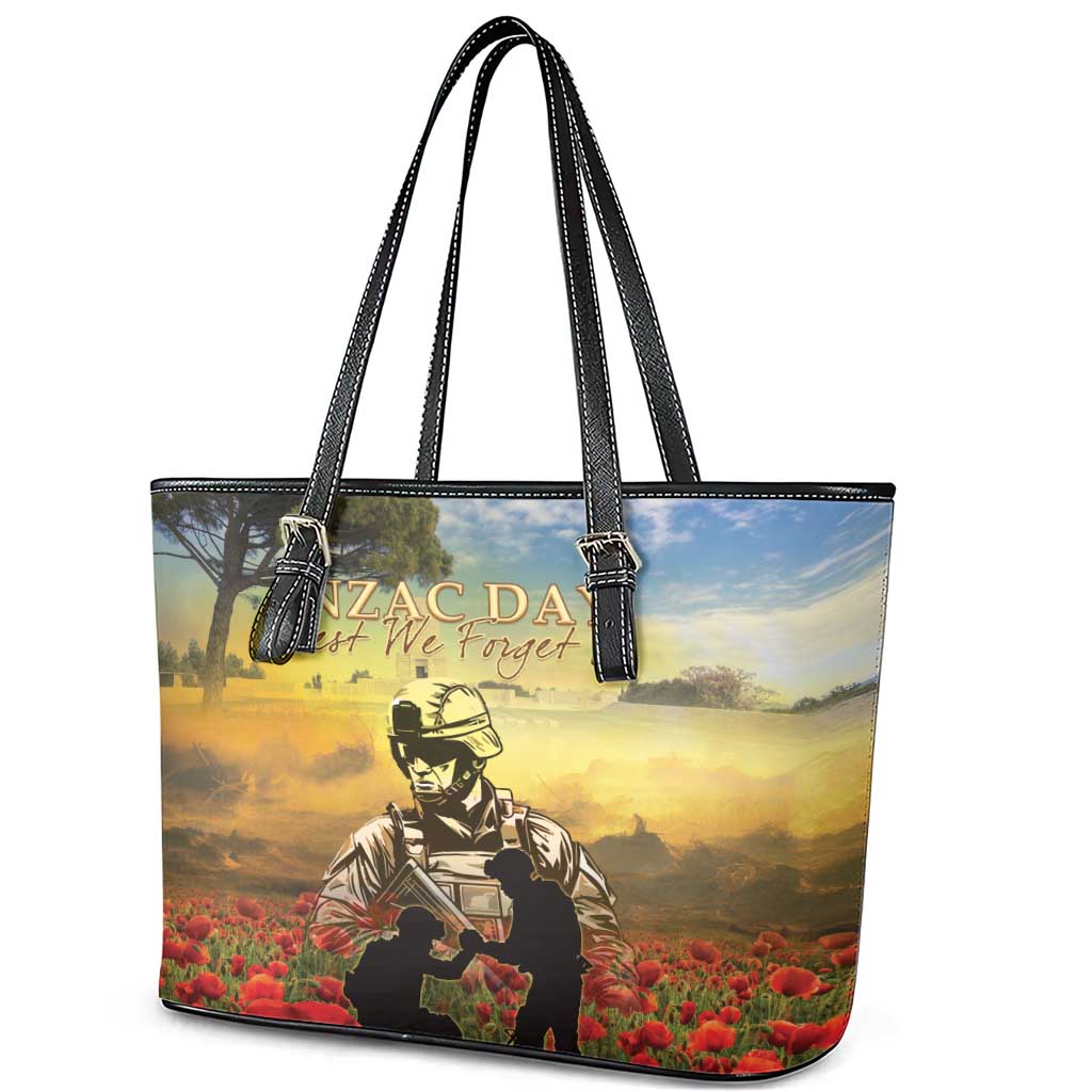 New Zealand ANZAC Day Leather Tote Bag The Ode Remembrance And Poppy