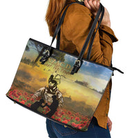 New Zealand ANZAC Day Leather Tote Bag The Ode Remembrance And Poppy